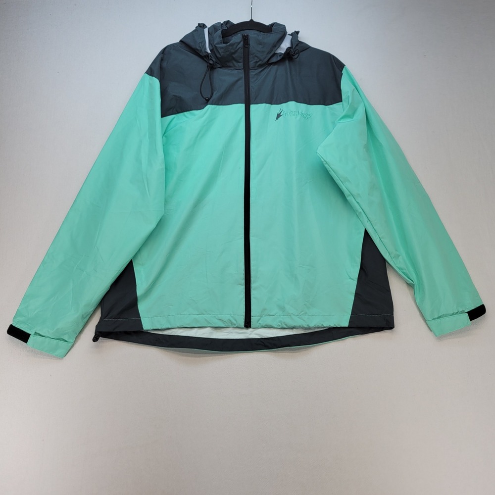 Frogg Toggs Rain Jacket Women L/XL Mint Green Gray Hooded Waterproof Windbreaker
